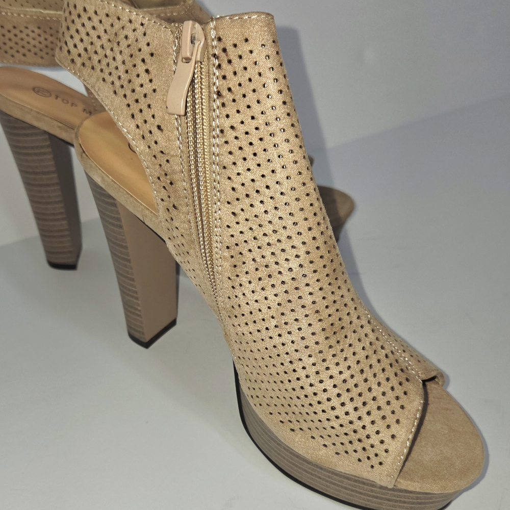 TOP Moda Beige Perforated Peep-Toe Heels